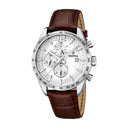 Festina Men'S Silver Timeless Chronograph Leather Watch Bracelet
