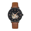 TRIO Men's Watch Black Dial Black Leather Strap