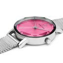 MULTIPLES Silver Ladies Watch Pink Dial Silver Milanese Steel Bracelet 14 MM