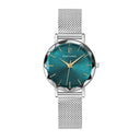 MULTIPLES Silver Ladies Watch Green Dial Silver Milanese Steel Bracelet 14 MM