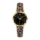 MULTIPLES Women's Watch Gold Dial Black Leather Strap Leopard 14 MM