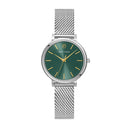 ESSENTIAL Silver Ladies Watch Green Dial Silver Milanese Steel Bracelet 14 MM