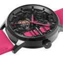 PADDOCK Black Ladies Watch Black Dial Pink Leather Strap 20 MM