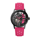PADDOCK Black Ladies Watch Black Dial Pink Leather Strap 20 MM