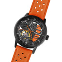 PADDOCK Ladies Watch Black Dial Orange Leather Strap 20 MM