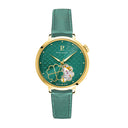 ESPERANCE Women's Watch Gold Dial Green Leather Strap 14 MM