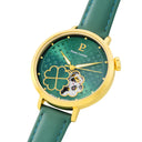 ESPERANCE Women's Watch Gold Dial Green Leather Strap 14 MM