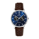 ESSENTIAL Men's Watch Silver Dial Blue Perforated Leather Strap Brown 20 MM