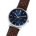 ESSENTIAL Men's Watch Silver Dial Blue Perforated Leather Strap Brown 20 MM