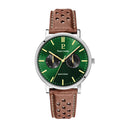 ESSENTIAL Men's Watch Silver Dial Green Perforated Leather Strap Brown 20 MM
