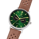 ESSENTIAL Men's Watch Silver Dial Green Perforated Leather Strap Brown 20 MM