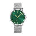 ESSENTIAL Men's Watch Silver Dial Green Milanese Steel Bracelet Silver 20 MM