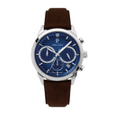 MONARCK Men's Watch Silvered Blue Dial Brown Leather Strap 22 MM