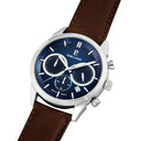 MONARCK Men's Watch Silvered Blue Dial Brown Leather Strap 22 MM