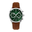 MONARCK Men's Watch Silvered Green Dial Brown Leather Strap 22 MM