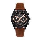MONARCK Black Men's Watch Grey Dial Brown Leather Strap 22 MM