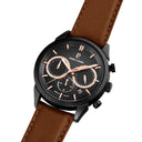 MONARCK Black Men's Watch Grey Dial Brown Leather Strap 22 MM
