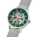 AUTOMATIC Men's Watch Silver Dial Green Milanese Steel Bracelet Silver 20 MM