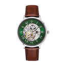 AUTOMATIC Men's Watch Silvered Green Dial Brown Leather Strap 20 MM