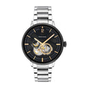 TRIO Men's Watch Black Dial Silver Steel Strap