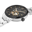 TRIO Men's Watch Black Dial Silver Steel Strap