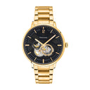 TRIO Men's Watch Black Dial Gold Steel Strap