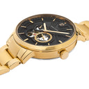 TRIO Men's Watch Black Dial Gold Steel Strap