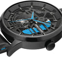 PADDOCK Men's Watch Black Black Dial Black Leather Strap 22 MM