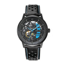 PADDOCK Men's Watch Black Black Dial Black Leather Strap 22 MM