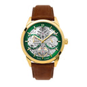 MONARCK GOLD Men's Watch Green Dial Brown Leather Strap 22 MM