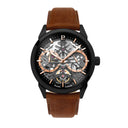 MONARCK Black Men's Watch Black Dial Brown Leather Strap 22 MM