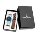 Coffret Homme DATA Silvered Blue Dial Brown Leather Strap 20 MM